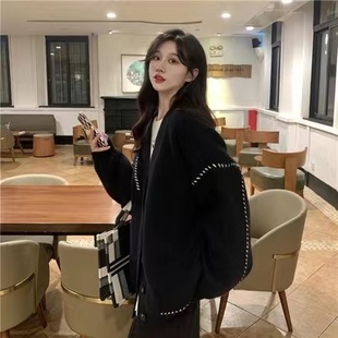 大码 上衣女 设计高级感毛衣外套女秋冬季 胖妹妹慵懒风显瘦针织开衫