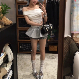 大码胖妹妹纯欲风辣妹性感露肩T恤女夏季高腰显瘦半身裙两件套