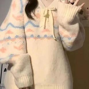 大码 上衣 慵懒套头毛衣女秋冬季 胖妹妹设计感温柔软糯学院风针织衫