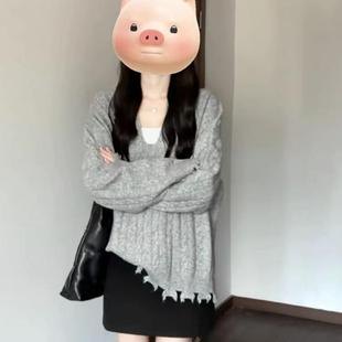 上衣 2024秋冬季 大码 女装 胖妹妹慵懒纯色高级感纽花套头毛衣针织衫