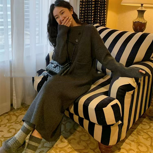 大码 胖mm设计感宽松秋冬显瘦打底连衣裙 长款 高领毛衣裙女秋冬季