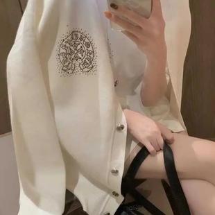 胖妹妹烫钻针织开衫 2024秋冬大码 外套女气质减龄设计感小众毛衣潮