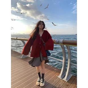 大码 外套 纽扣V领毛衣女秋冬季 胖妹妹通勤慵懒风休闲显瘦针织开衫