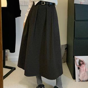 加厚显瘦毛呢波点半身裙送腰带 2024年秋冬季 新款 大码 女胖妹妹韩式