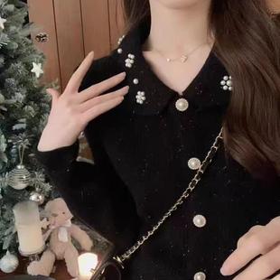 胖妹妹小香風(fēng)針織開(kāi)衫 大碼 新年紅色法式 甜美娃娃領(lǐng)毛衣秋冬季 上衣