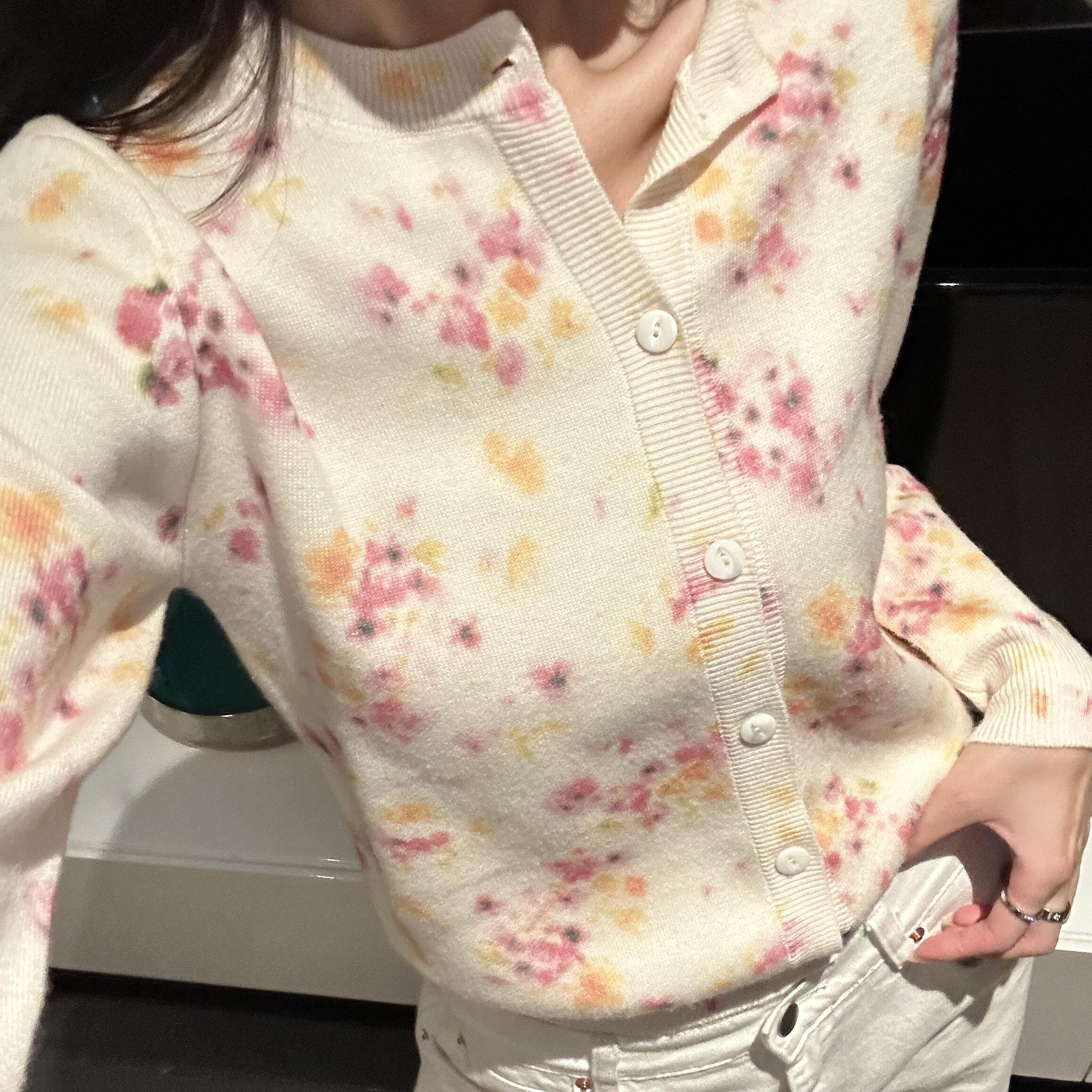 【正确版】GD同款 花束日报 碎花针织开衫外套毛衣保暖显瘦韩系