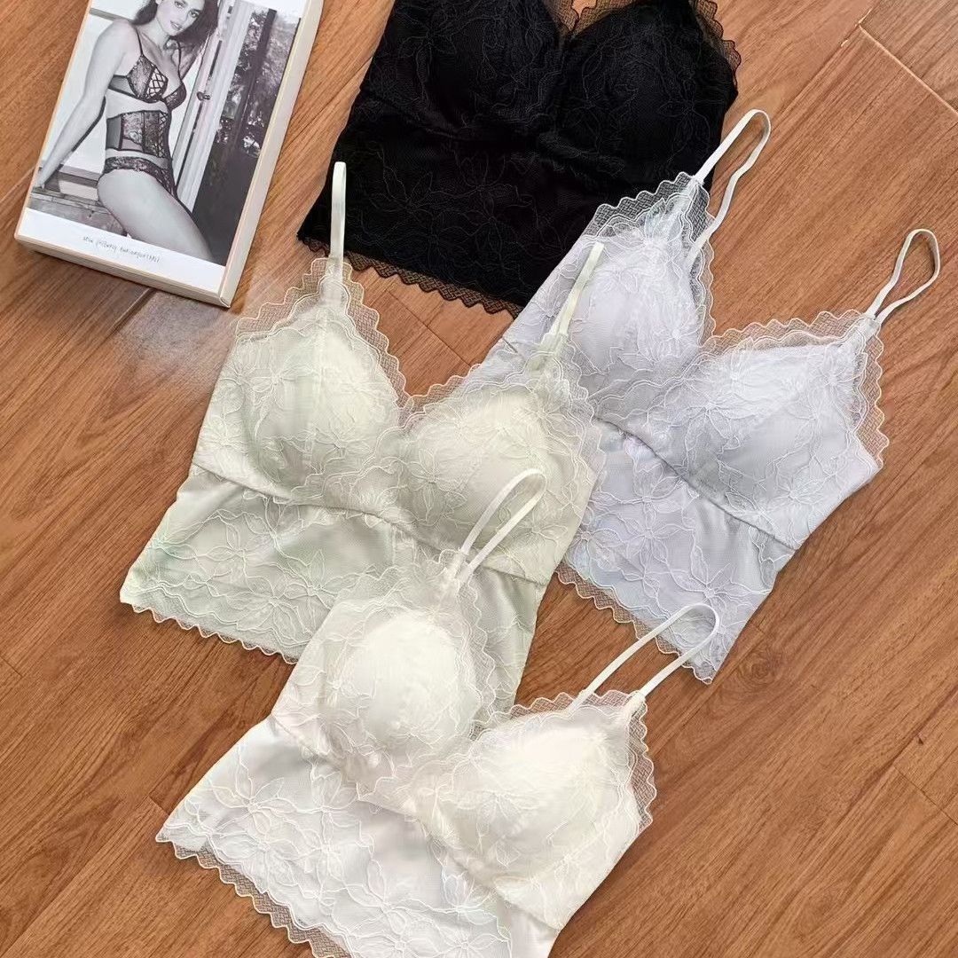 LP贵妇流光藤蔓法式蕾丝吊带背心蕾丝立体雕花镂空美背纯欲文胸女图片