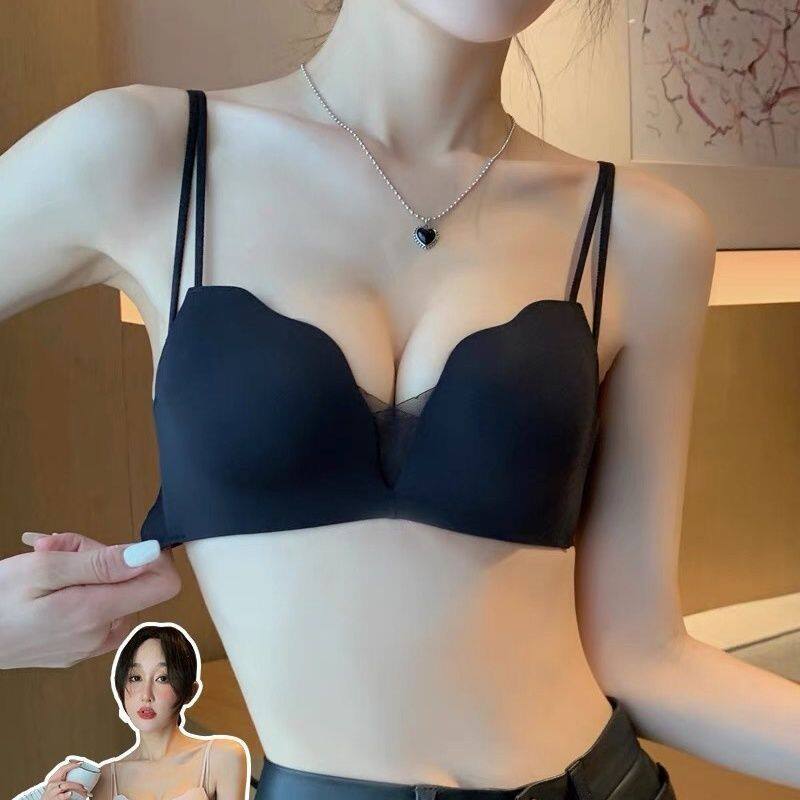 无痕内衣女小胸聚拢显大上托薄款收副乳防下垂少女风性感文胸套装