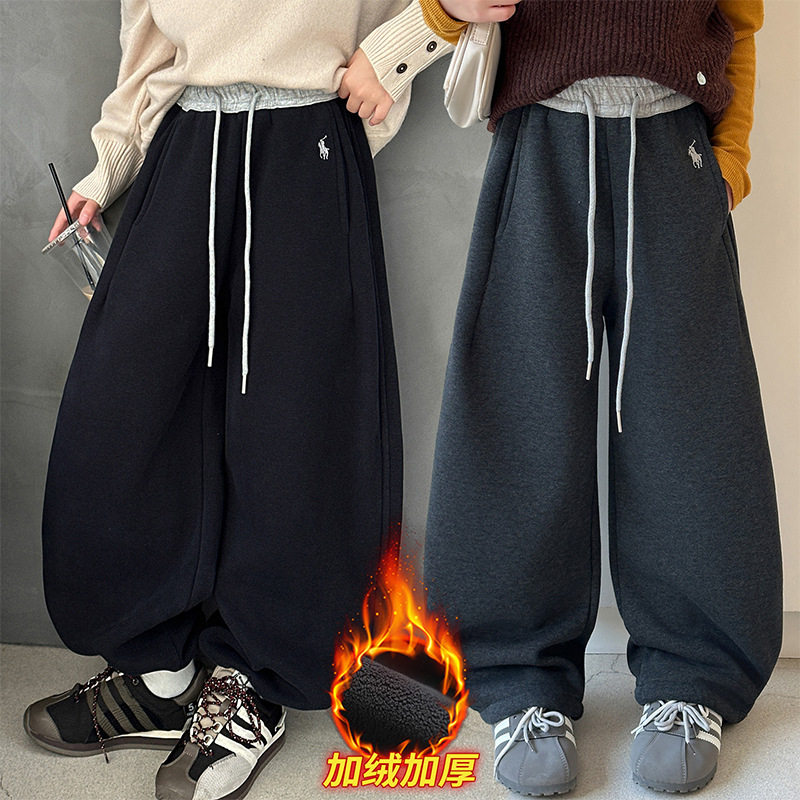 女童加绒加厚卫裤2026新款跨境大儿童裤子秋冬装外穿一体绒运动裤