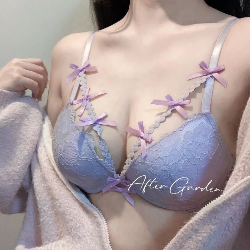 纯欲紫色蝴蝶结小胸内衣套装