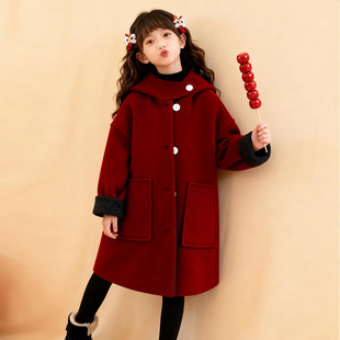 女童双面穿保暖大衣2025冬季新品儿童韩系洋气毛呢外套长款衣服潮