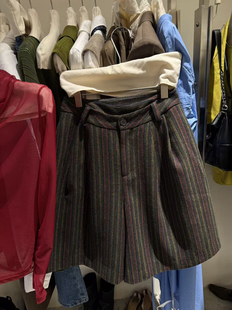 新款 女阔腿休闲裤 韩版 百搭显瘦气质高腰条纹五分裤 时尚 2025年秋季