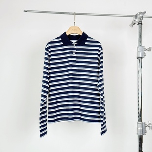 LST031 T恤Polo衫 秋冬新款 女士长袖 复古条纹翻领棉质 沃伦海龙