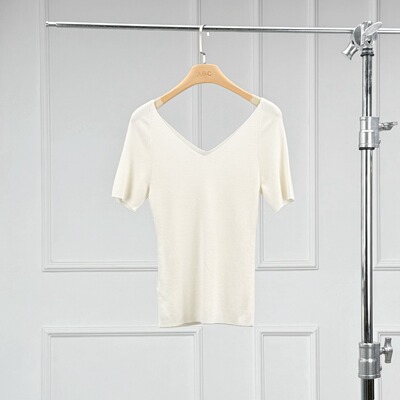 前后V领设计羊毛桑蚕丝针织衫女