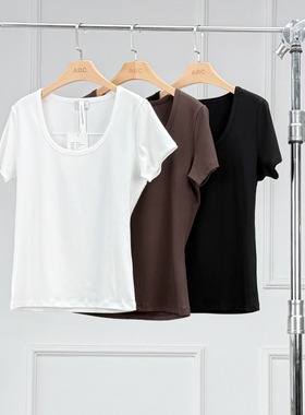 沃伦海龙 | Elva 时髦百搭气质修身显瘦打底上衣棉质U领短袖T恤女