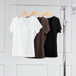 沃伦海龙 | Elva 时髦百搭气质修身显瘦打底上衣棉质U领短袖T恤女