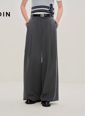 【商场同款】乐町宽松百搭休闲裤简约通勤带腰绳休闲裤C2GBF3306