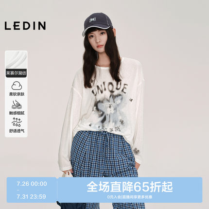 【蝴蝶少女】乐町宽松长袖T恤秋季新款空调罩衫透气圆领落肩上衣