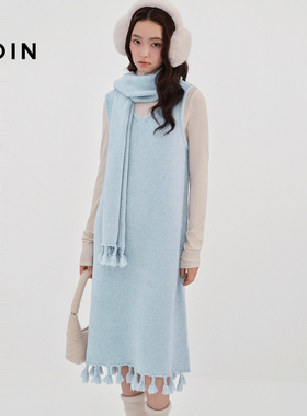 【商场同款】乐町v领搭流苏围巾连衣裙女装冬季新款裙子C1FAF4424