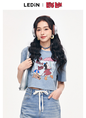 【Little Lulu联名】乐町夏季新款短箱图案短袖T恤C1CNE2125