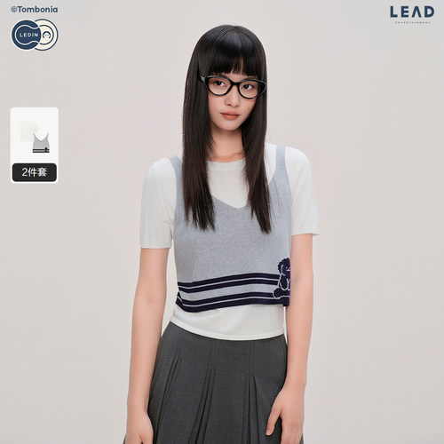 【tombonia联名】乐町商场同款拼接设计针织背心短袖女C2EEF3335