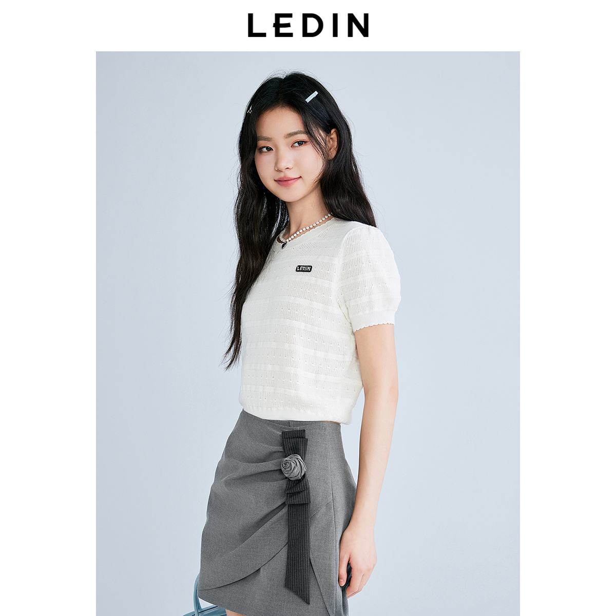 【商场同款】乐町肌理短袖夏季新款泡泡袖套衫透气T恤C1EEF2126