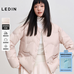 乐町无领宽松轻薄羽绒服女装冬季短款简约好穿圆领羽绒保暖外套*3