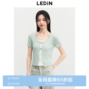 外套 乐町大圆领针织线开衫 女2025年夏季 新款 荷叶边韩系甜美短款