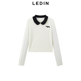 新款 25春季 乐町撞色娃娃领针织线套衫 毛衣C1EEF1221 商场同款