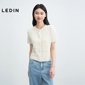 乐町小香风短袖 珍珠扣甜美浪漫上衣设计感T恤 新款 开衫 女25年夏季