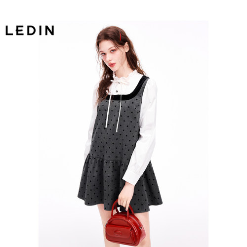 【商场同款】乐町千金风甜美拼接连衣裙冬季新款波点裙C1FAE4303