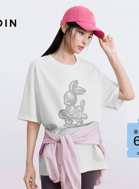 【商场同款】乐町烫钻小兔短袖女夏季新款宽松白色T恤C2CNG2310