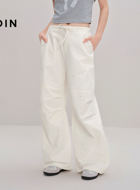 【商场同款】乐町烫钻休闲裤新款宽松挺阔斜纹棉休闲裤C1GBF3208