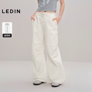 【商场同款】乐町烫钻休闲裤新款宽松挺阔斜纹棉休闲裤C1GBF3208