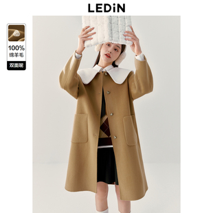 乐町娃娃领后背系带大衣秋冬甜美毛呢外套C1AAD41