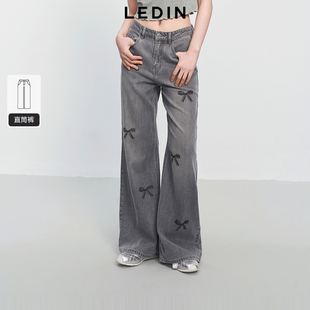 蕾丝蝴蝶结印花牛仔直筒裤 新款 乐町25夏季 C1HAF2175 商场同款