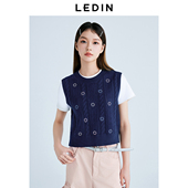 针织毛衣C1EFF1420 新款 商场同款 乐町桃花刺绣背心2025春季