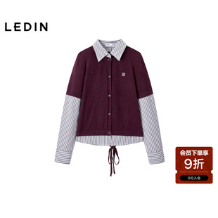 【商场同款】乐町假两件宽松条纹衬衫女装冬季新款上衣C2CAF4451