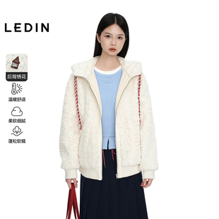 绣花马拉链上衣C2AEG1223 乐町连帽撞色抽绳外套新款 商场同款