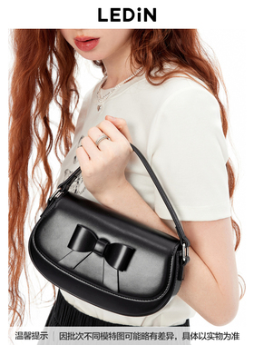 【商城同款】乐町2024年秋季新品黑色蝴蝶结女士手拎包C1YFE3170