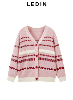 【商场同款】乐町V领彩条线开衫秋季毛衣外套C1EDE3406