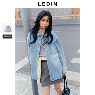 字母绣花落肩纯棉 新款 外套25春季 乐町韩系宽松水洗牛仔衬衫