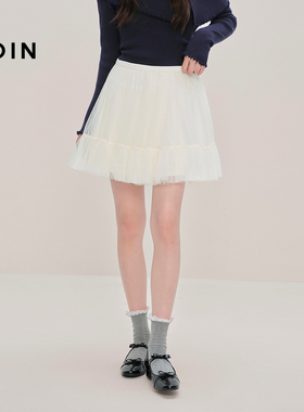【商场同款】乐町仙女小白裙女秋季新款蛋糕群A字半身裙C1GEF3407