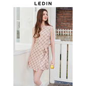 裙25年春季 新款 OL风修身 乐町斜格纹无袖 短裙遮肉显瘦围裹式 连衣裙