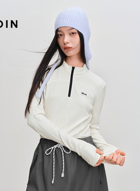 【商场同款】乐町半开襟长袖T恤冬新款白色立领修身上衣C2CPF4517