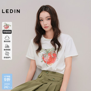 上衣圆领T恤C1CNF3144 商场同款 乐町草莓印花宽松短袖 早秋新款