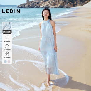 乐町流光贝壳花连衣裙女25年夏季新款A版长款度假风立体花朵裙子