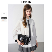 新款 乐町韩系通勤纯棉领带衬衫 2025春季 学院风字母刺绣廓形上衣