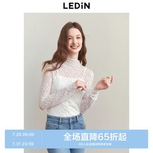内搭修身 乐町法式 新款 玫瑰半高领蕾丝雪纺衫 打底网纱上衣 2025春季