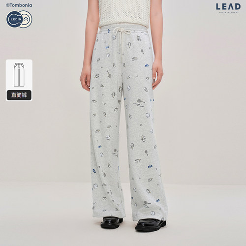 【tombonia联名】乐町商场同款满印宽松直筒针织休闲裤C2GHF3305